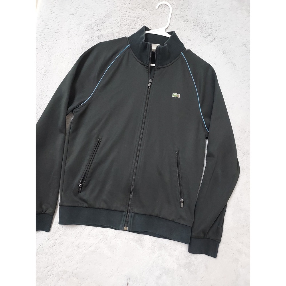Lacoste Jacket Mens Large Size 5 Full Zip Track Activewear Black Preppy Tennis